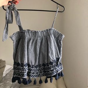 Free people gingham tank with embroidery